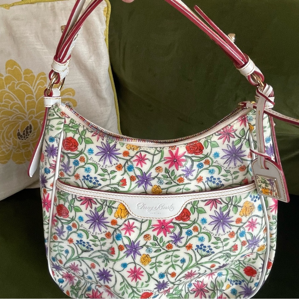 Dooney & Bourke White Floral Botanical Collins Hobo Shoulder Bag